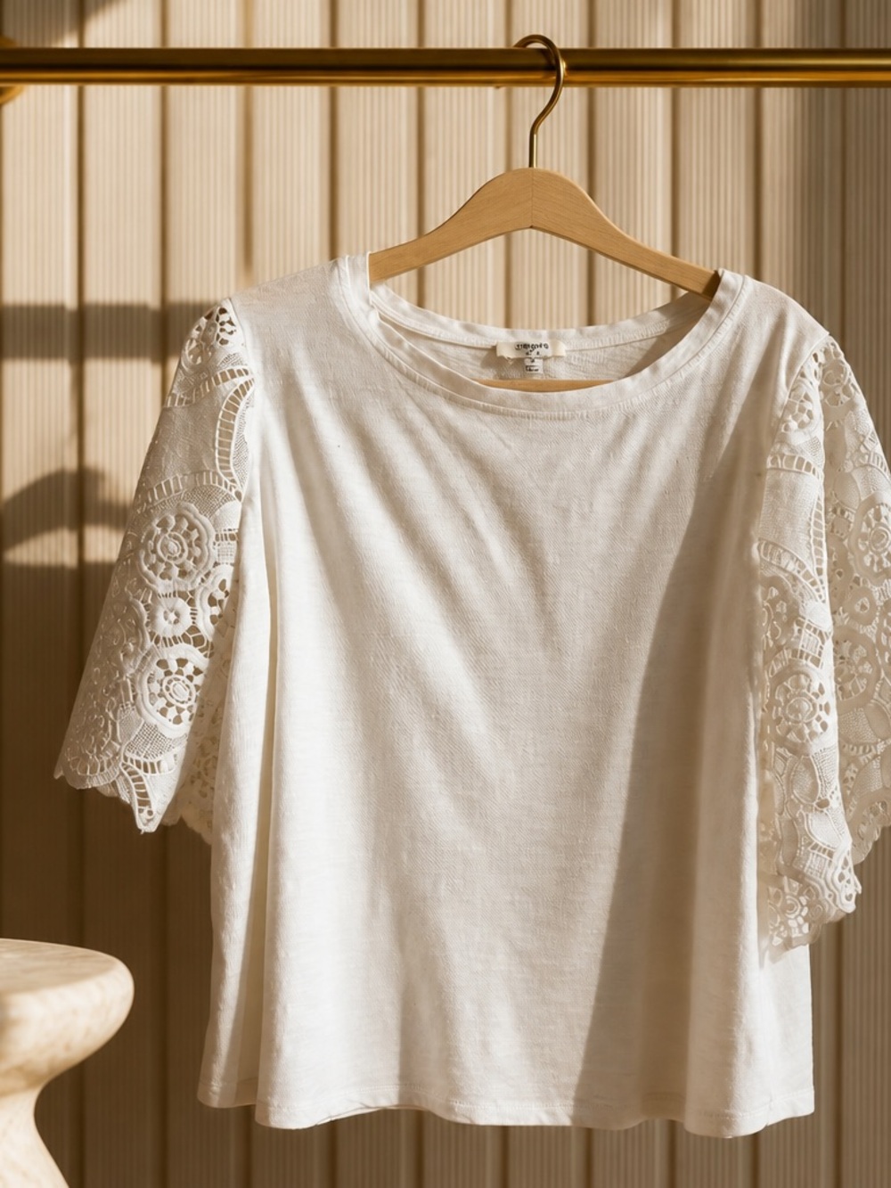 Umgee Cream Lace Sleeve Short-Sleeve Tee
